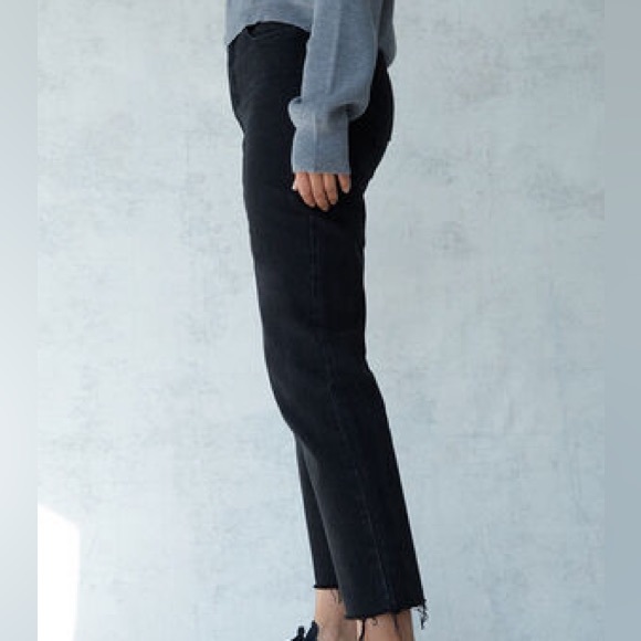 New PacSun Eco Black High Waisted Raw Hem 100% cotton Straight Leg Jeans - Picture 8 of 9
